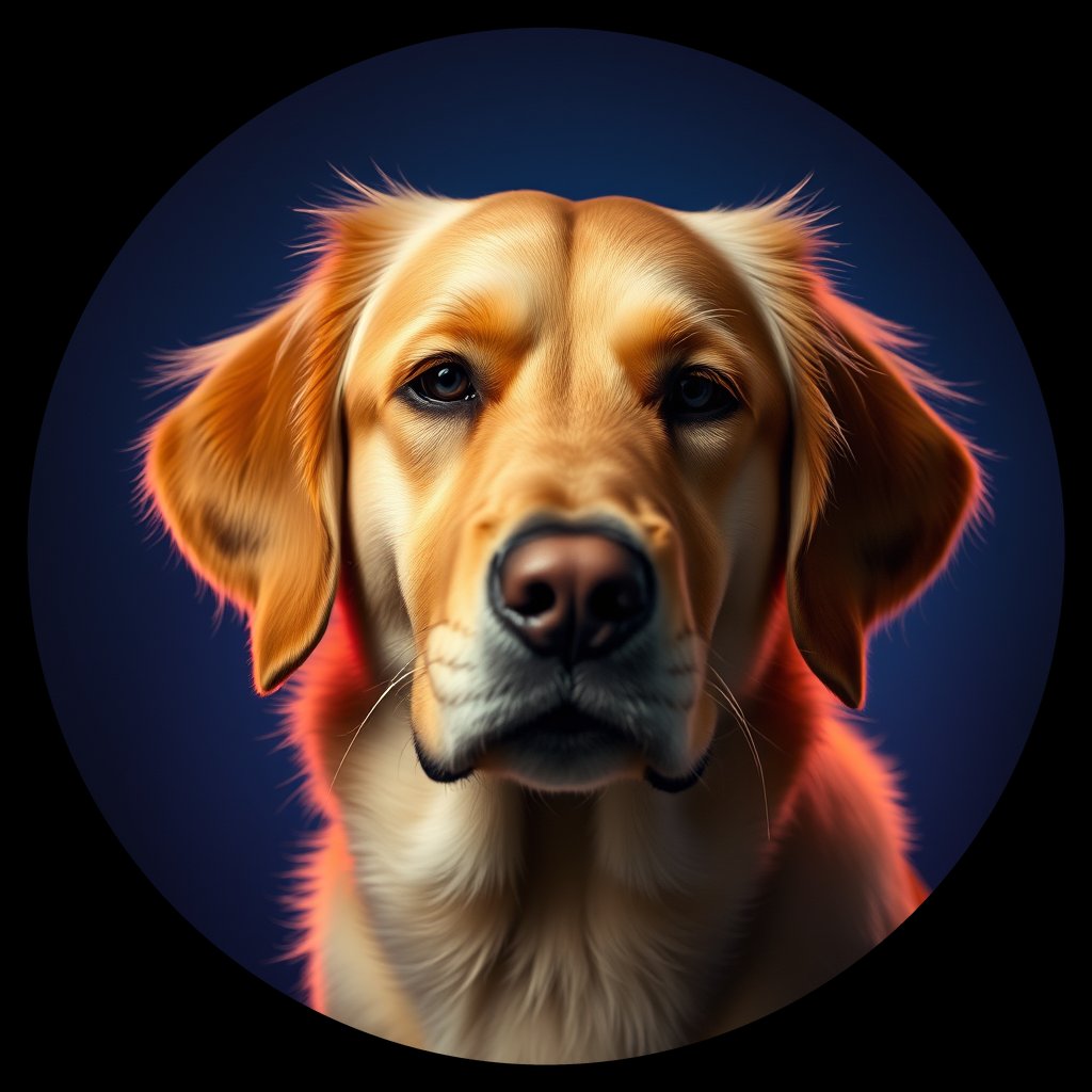 Cosmic medallion portrait of GRLS_grlsO6ZGI6HH, a Golden Retriever