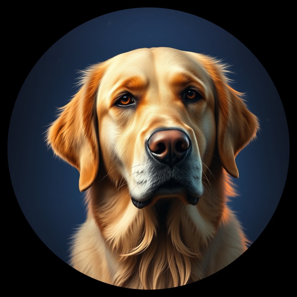 Cosmic medallion portrait of GRLS_grlsO93PIR55, a Golden Retriever