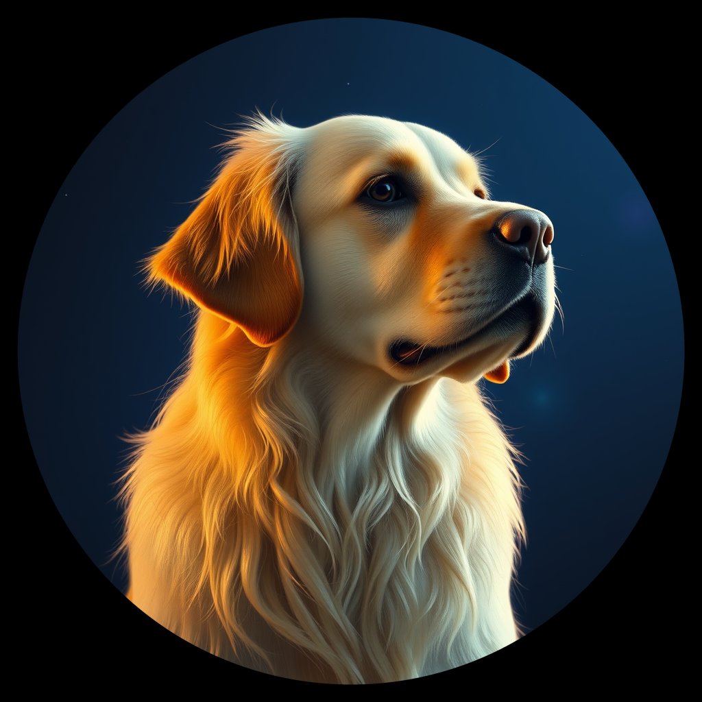 Cosmic medallion portrait of GRLS_grlsO9O3O866, a Golden Retriever