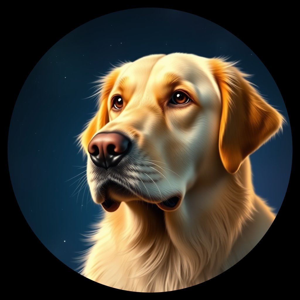 Cosmic medallion portrait of GRLS_grlsO9VL9KQQ, a Golden Retriever