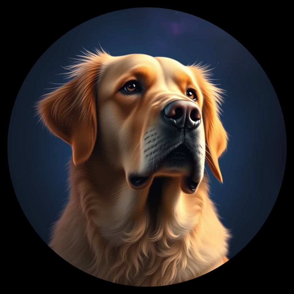Cosmic medallion portrait of GRLS_grlsOAMNHF88, a Golden Retriever
