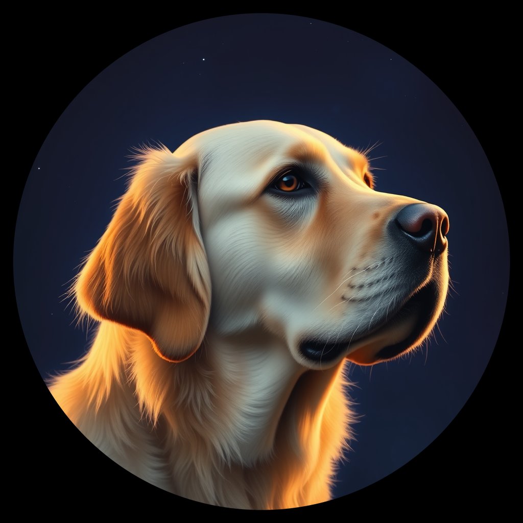Cosmic medallion portrait of GRLS_grlsOB1QZ144, a Golden Retriever