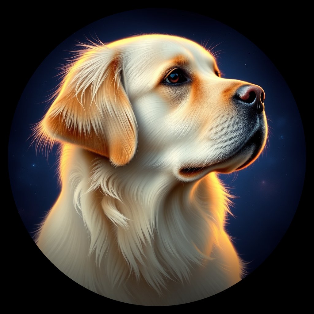 Cosmic medallion portrait of GRLS_grlsOCF45EDD, a Golden Retriever