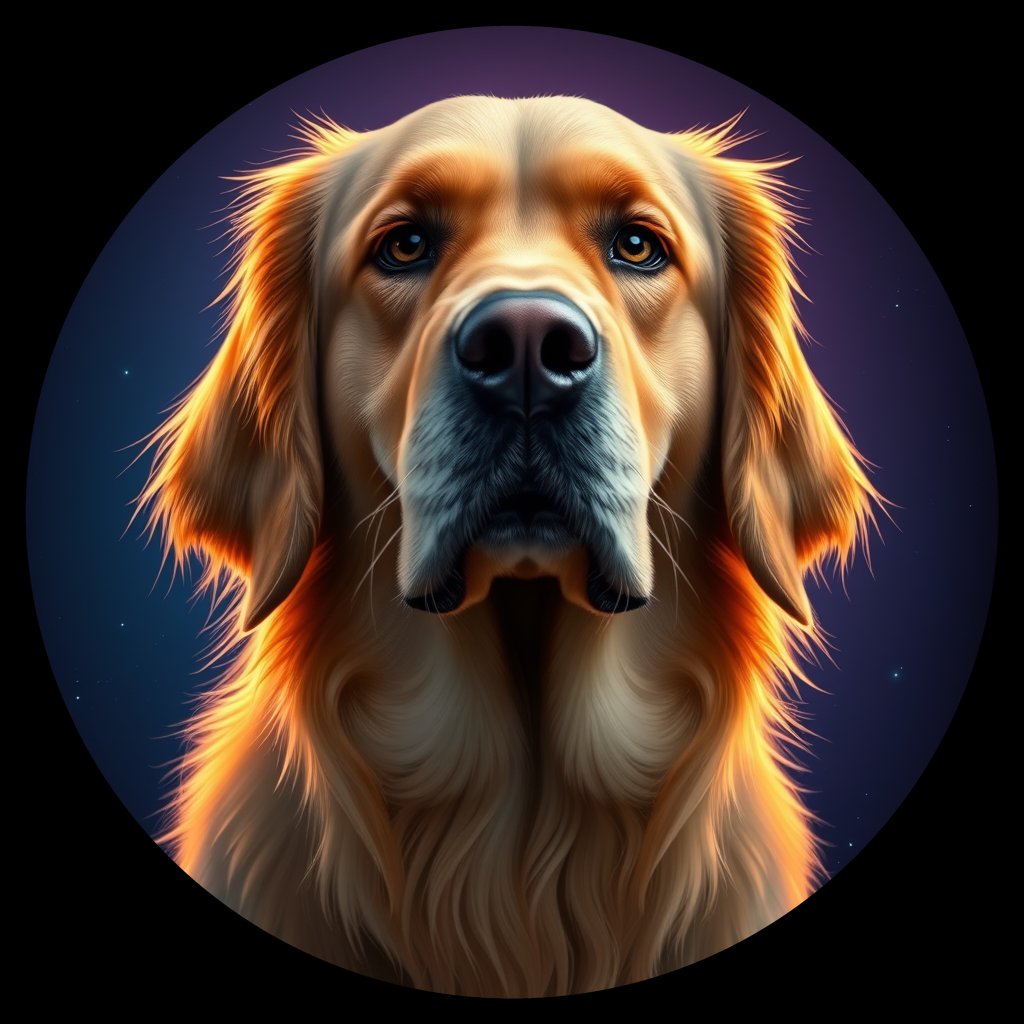 Cosmic medallion portrait of GRLS_grlsODB8SKHH, a Golden Retriever