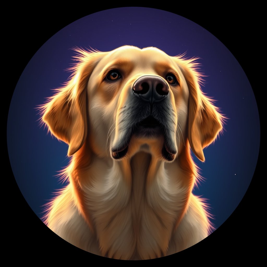 Cosmic medallion portrait of GRLS_grlsOESN6EII, a Golden Retriever