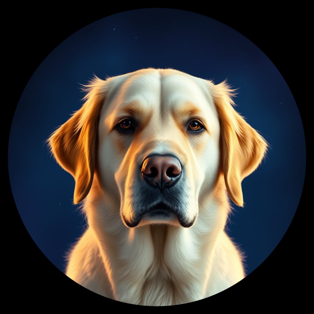 Cosmic medallion portrait of GRLS_grlsOFX17FUU, a Golden Retriever