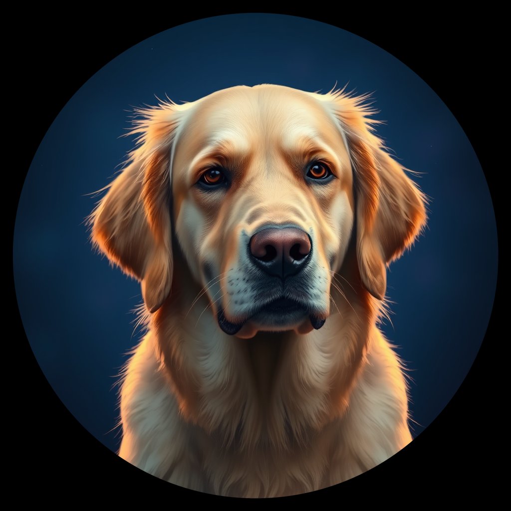 Cosmic medallion portrait of GRLS_grlsOG44L9UU, a Golden Retriever