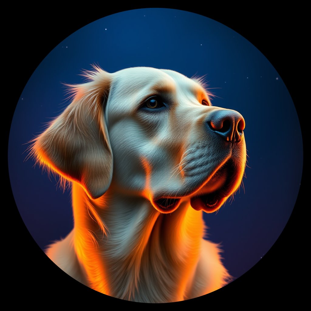 Cosmic medallion portrait of GRLS_grlsOG65MK55, a Golden Retriever