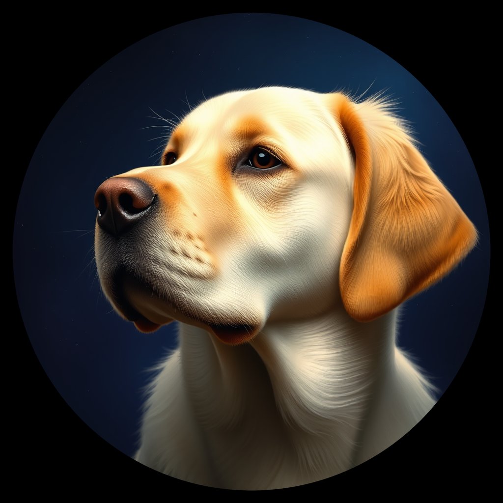 Cosmic medallion portrait of GRLS_grlsOGRXTRQQ, a Golden Retriever