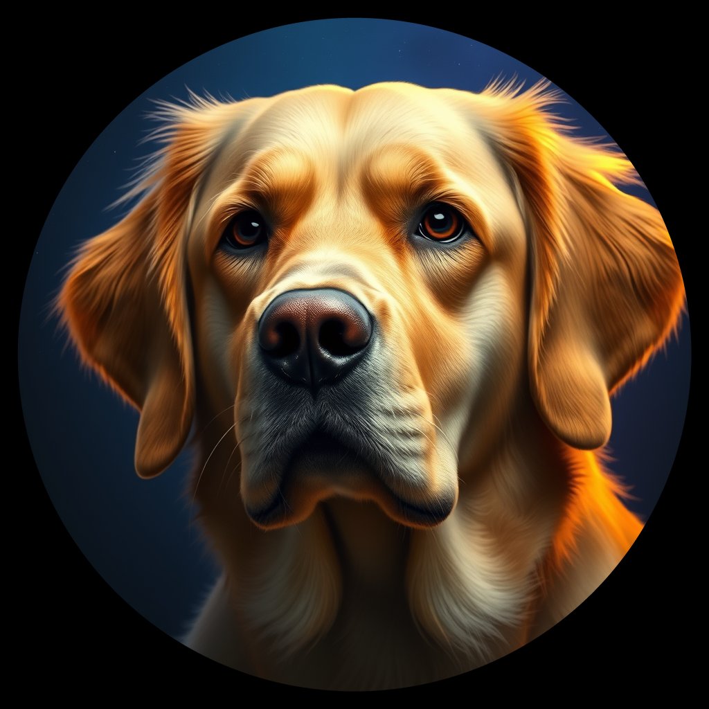 Cosmic medallion portrait of GRLS_grlsOH4TYPP, a Golden Retriever