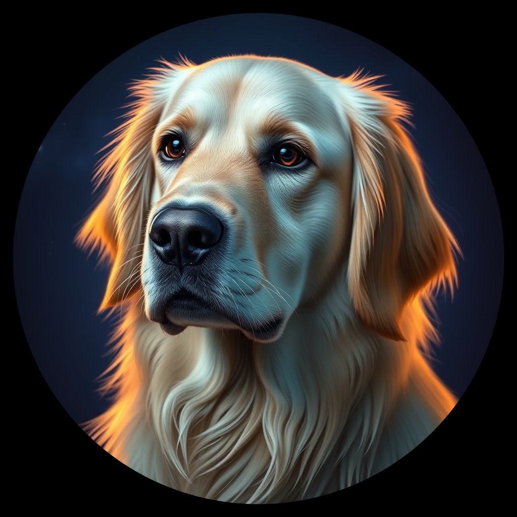 Cosmic medallion portrait of GRLS_grlsOH931S00, a Golden Retriever