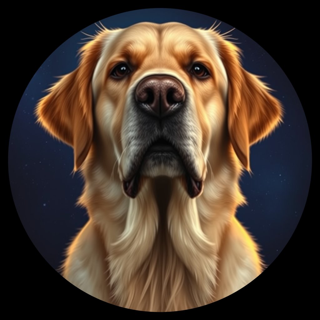 Cosmic medallion portrait of GRLS_grlsOHF03CRR, a Golden Retriever