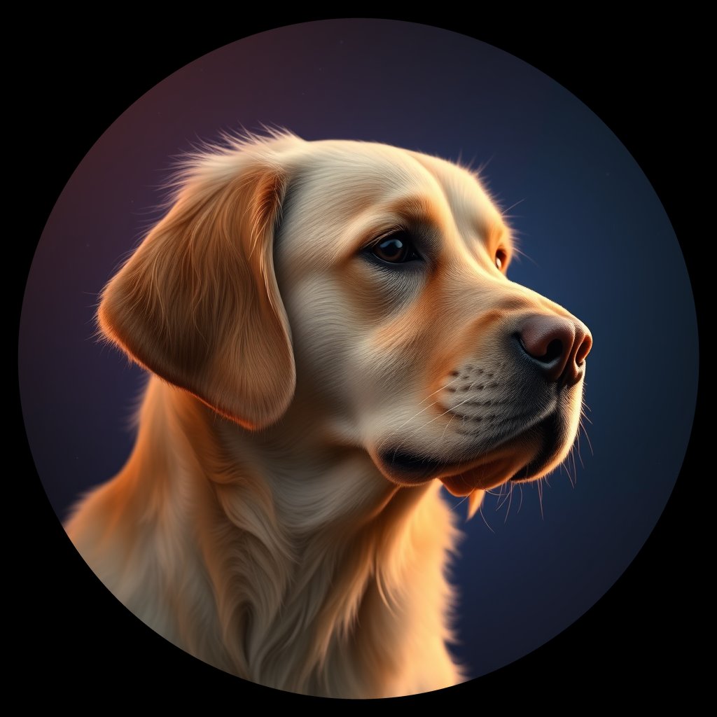 Cosmic medallion portrait of GRLS_grlsOHMRFTVV, a Golden Retriever