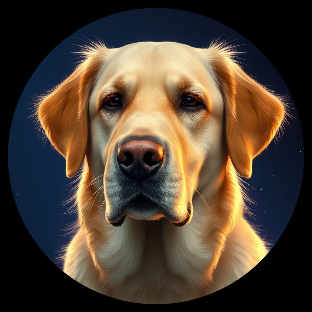 Cosmic medallion portrait of GRLS_grlsOI9CDW33, a Golden Retriever