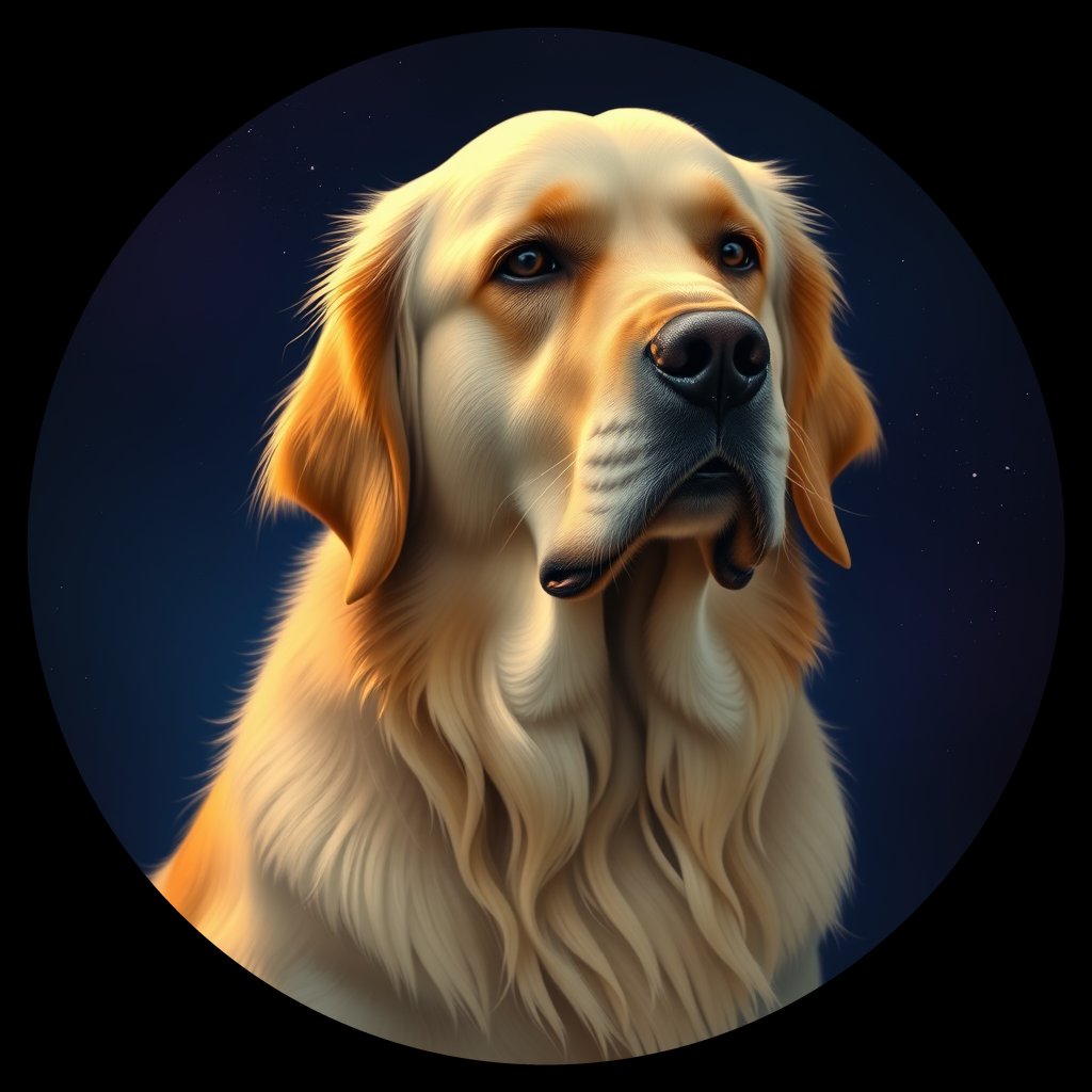 Cosmic medallion portrait of GRLS_grlsOIN3DRHH, a Golden Retriever