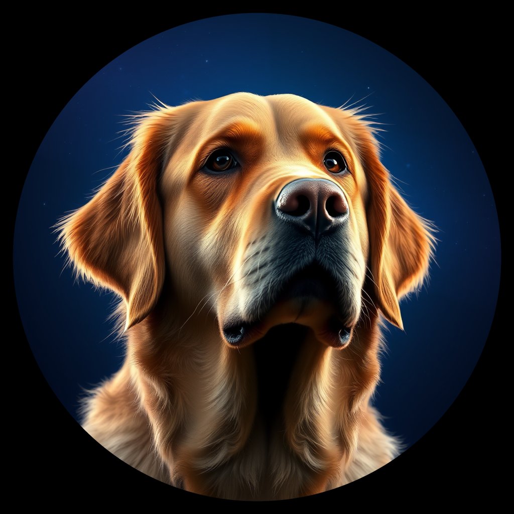 Cosmic medallion portrait of GRLS_grlsOJ10YCSS, a Golden Retriever