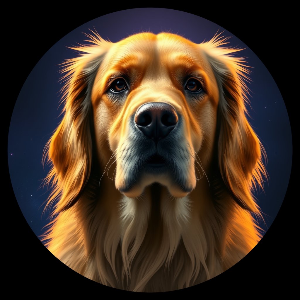 Cosmic medallion portrait of GRLS_grlsOJ8KLP22, a Golden Retriever
