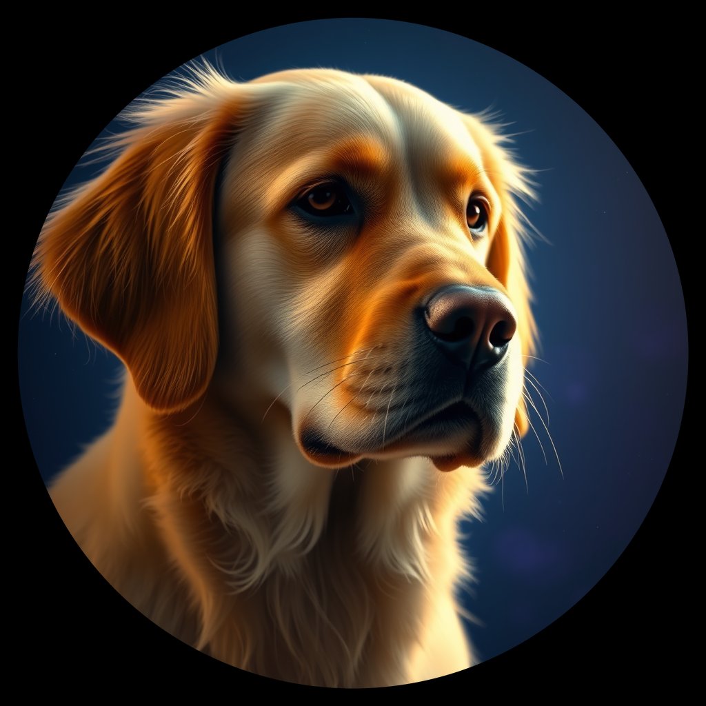 Cosmic medallion portrait of GRLS_grlsOJGJV499, a Golden Retriever