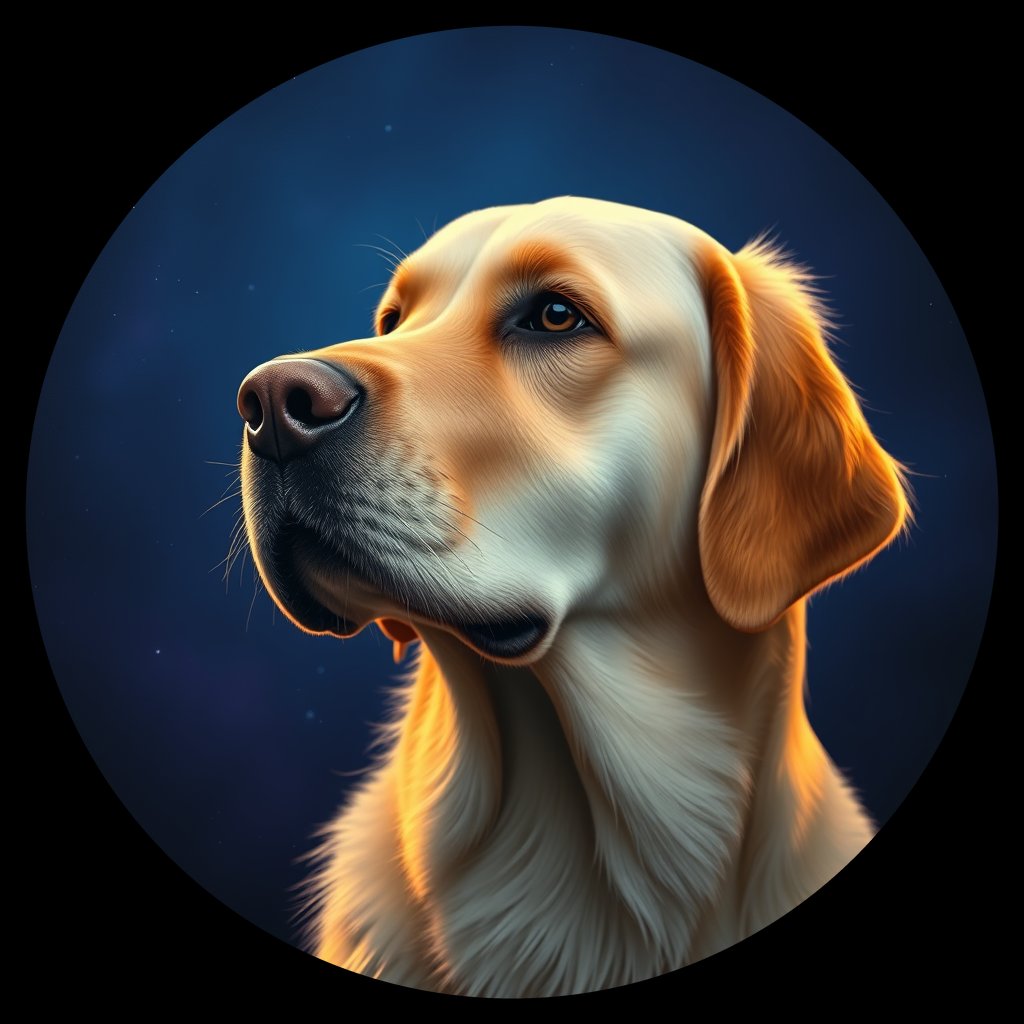 Cosmic medallion portrait of GRLS_grlsOLFTEORR, a Golden Retriever