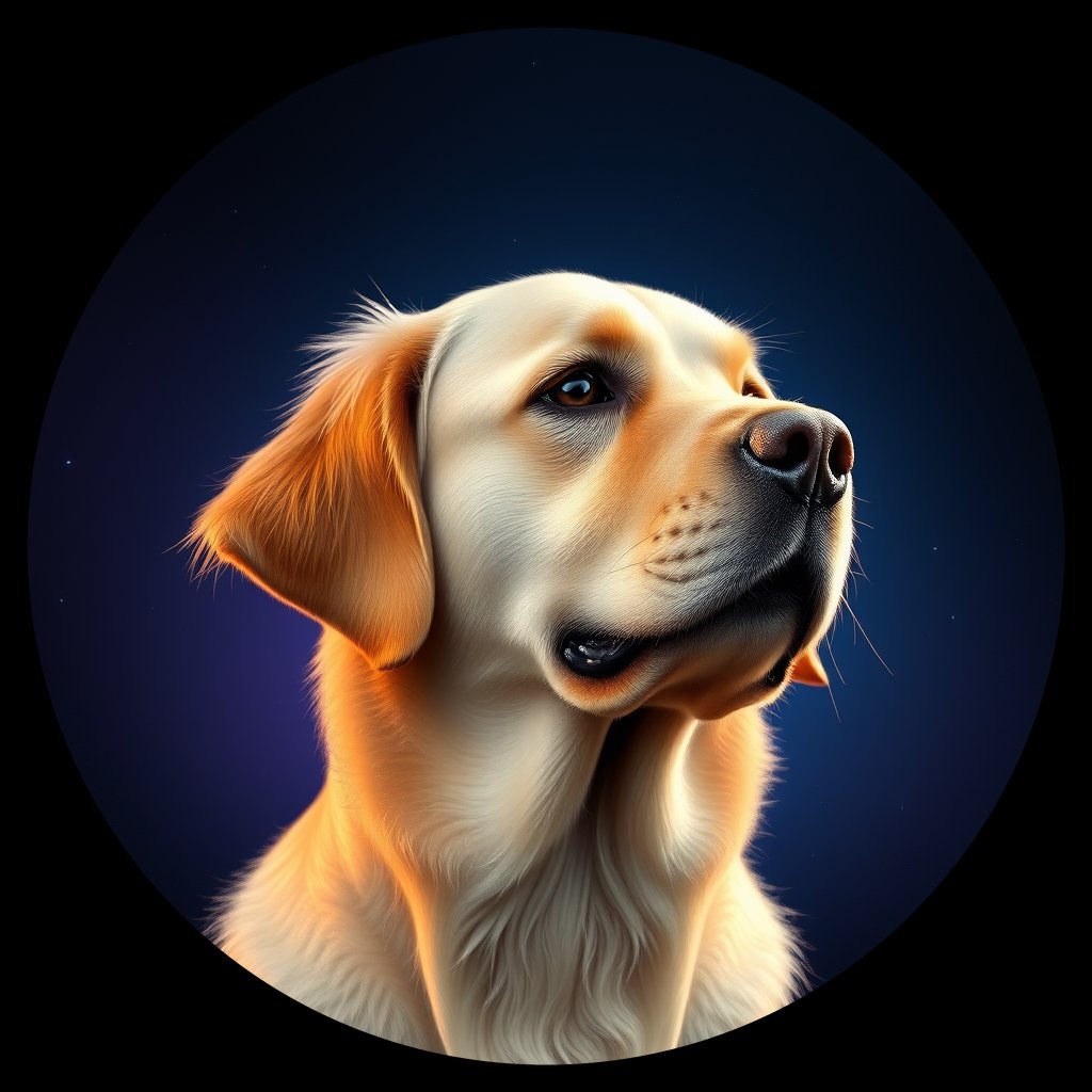Cosmic medallion portrait of GRLS_grlsOLYE3CEE, a Golden Retriever