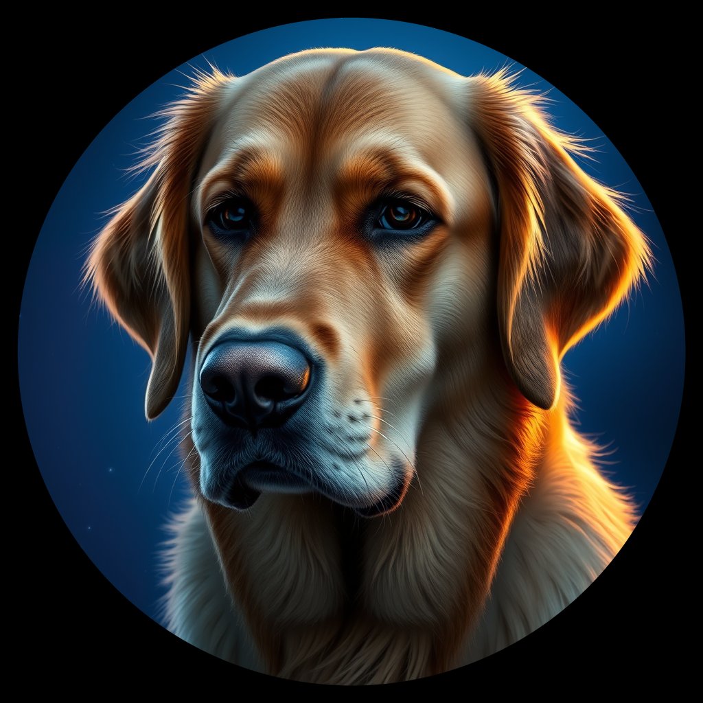 Cosmic medallion portrait of GRLS_grlsOOOI48YY, a Golden Retriever