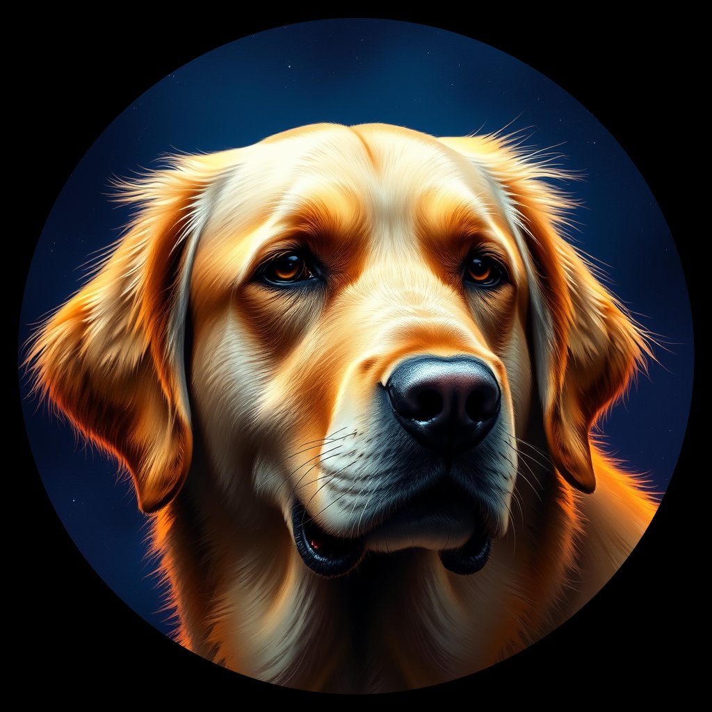 Cosmic medallion portrait of GRLS_grlsOOOMA633, a Golden Retriever