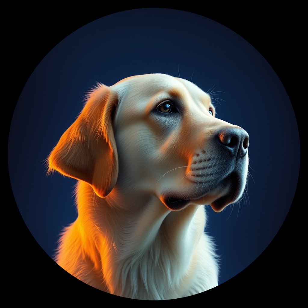 Cosmic medallion portrait of GRLS_grlsOPAIDMM, a Golden Retriever