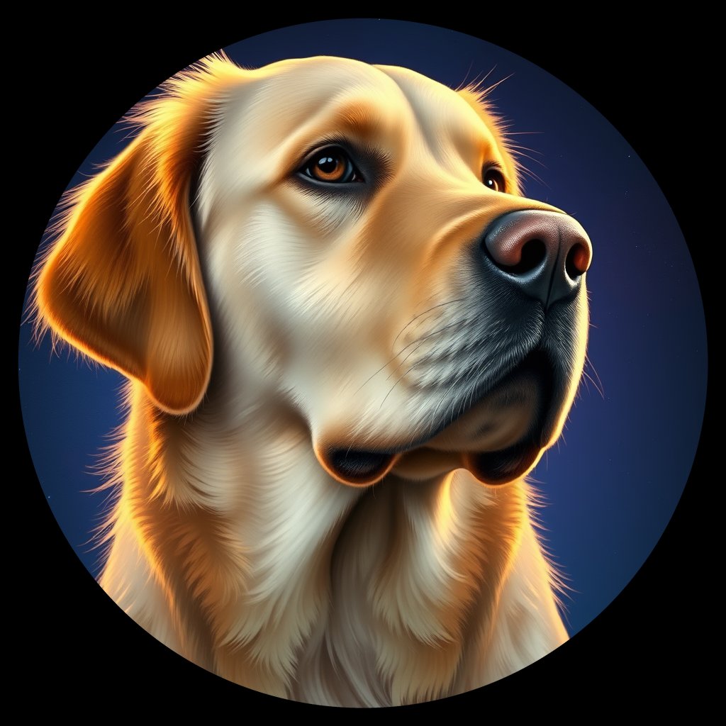 Cosmic medallion portrait of GRLS_grlsOQ65UN, a Golden Retriever