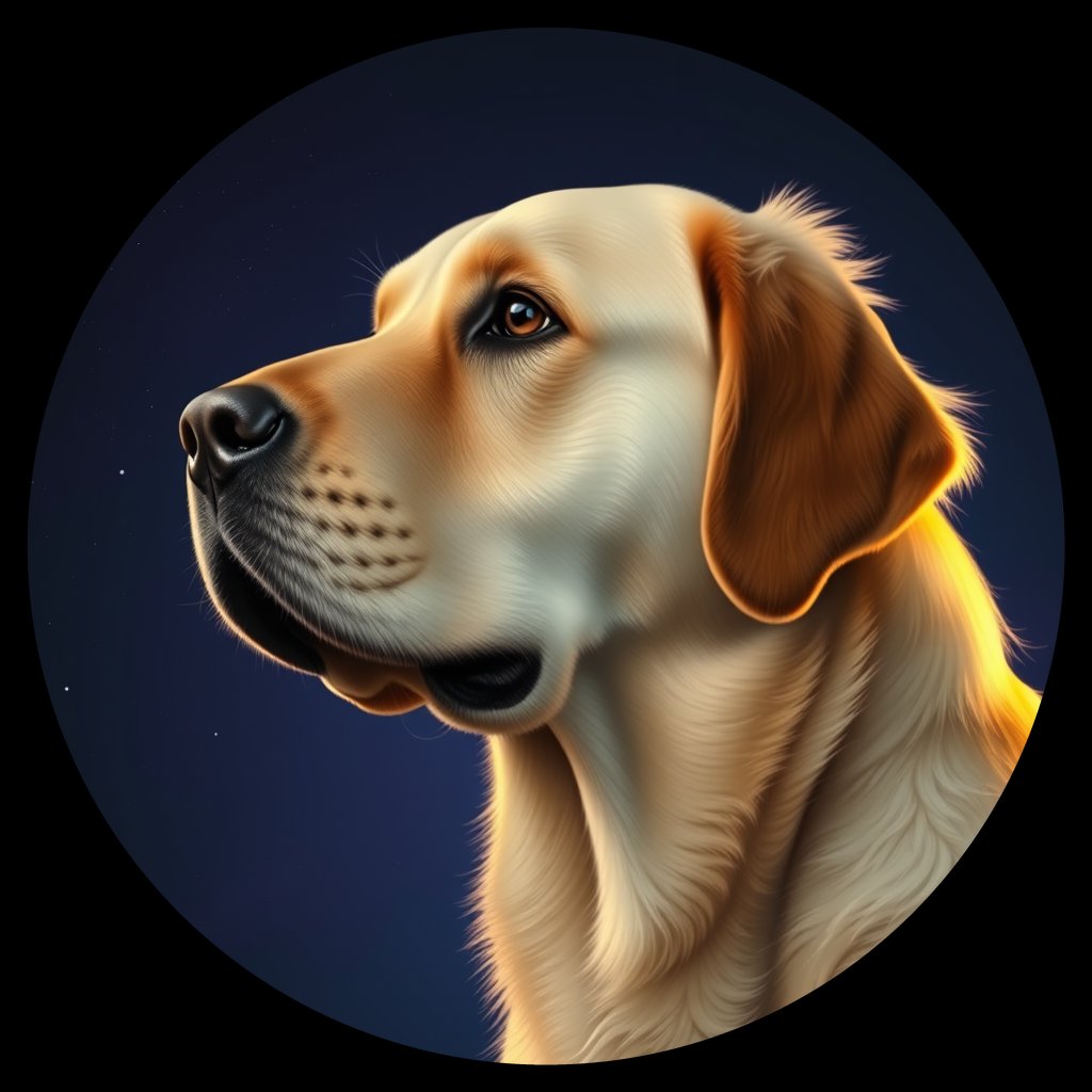 Cosmic medallion portrait of GRLS_grlsOQDZ9033, a Golden Retriever