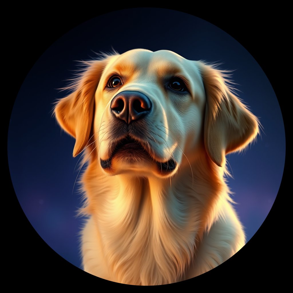Cosmic medallion portrait of GRLS_grlsOR8RUFF, a Golden Retriever