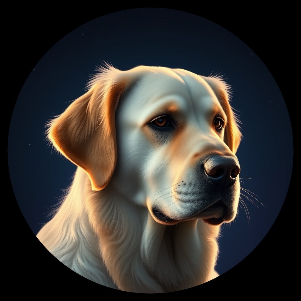 Cosmic medallion portrait of GRLS_grlsOR8W1011, a Golden Retriever