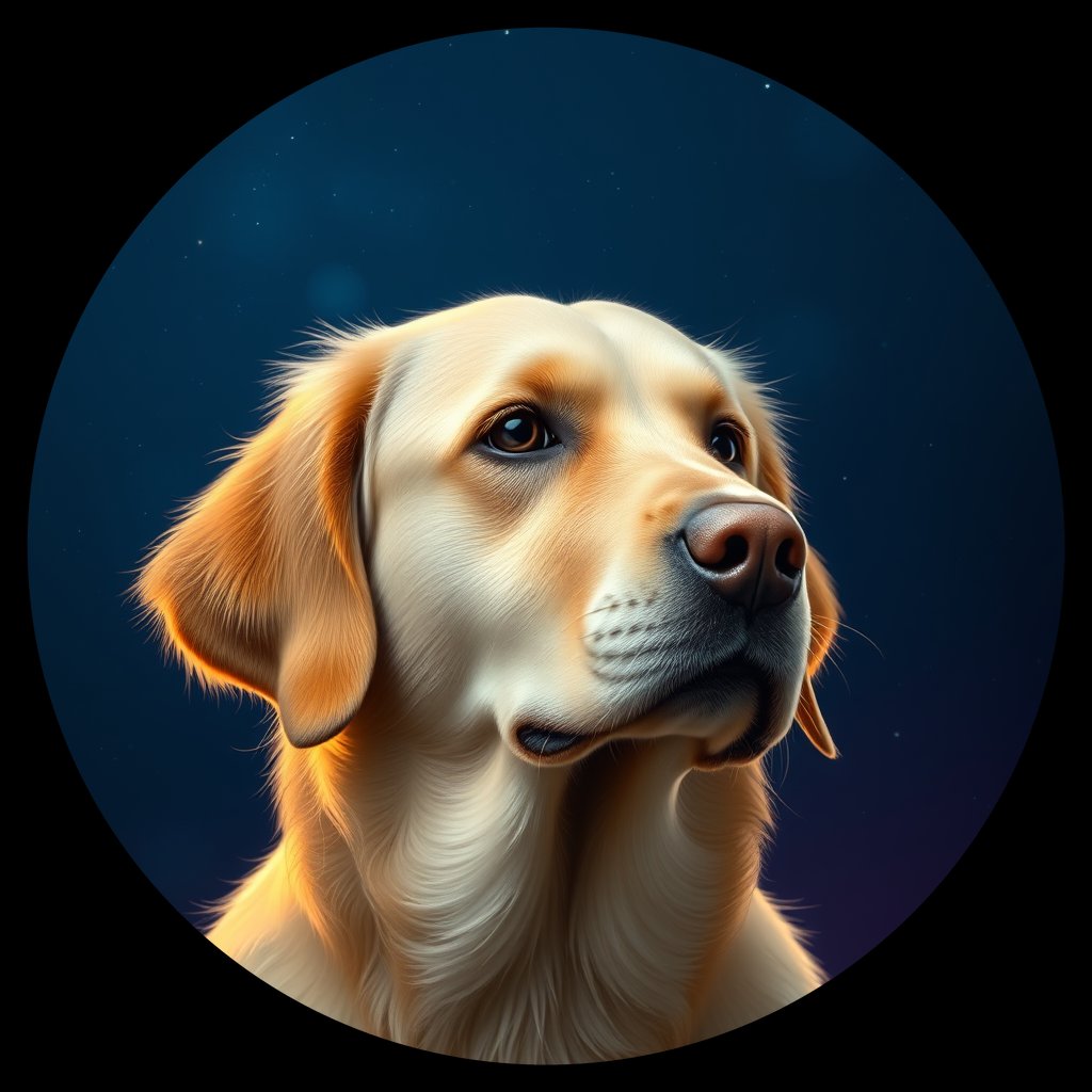 Cosmic medallion portrait of GRLS_grlsOSHXKQSS, a Golden Retriever