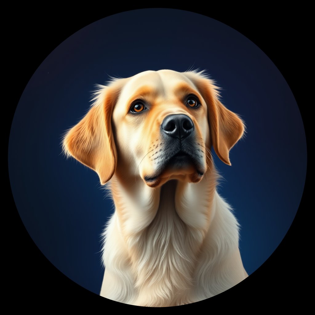 Cosmic medallion portrait of GRLS_grlsOT2USXMM, a Golden Retriever