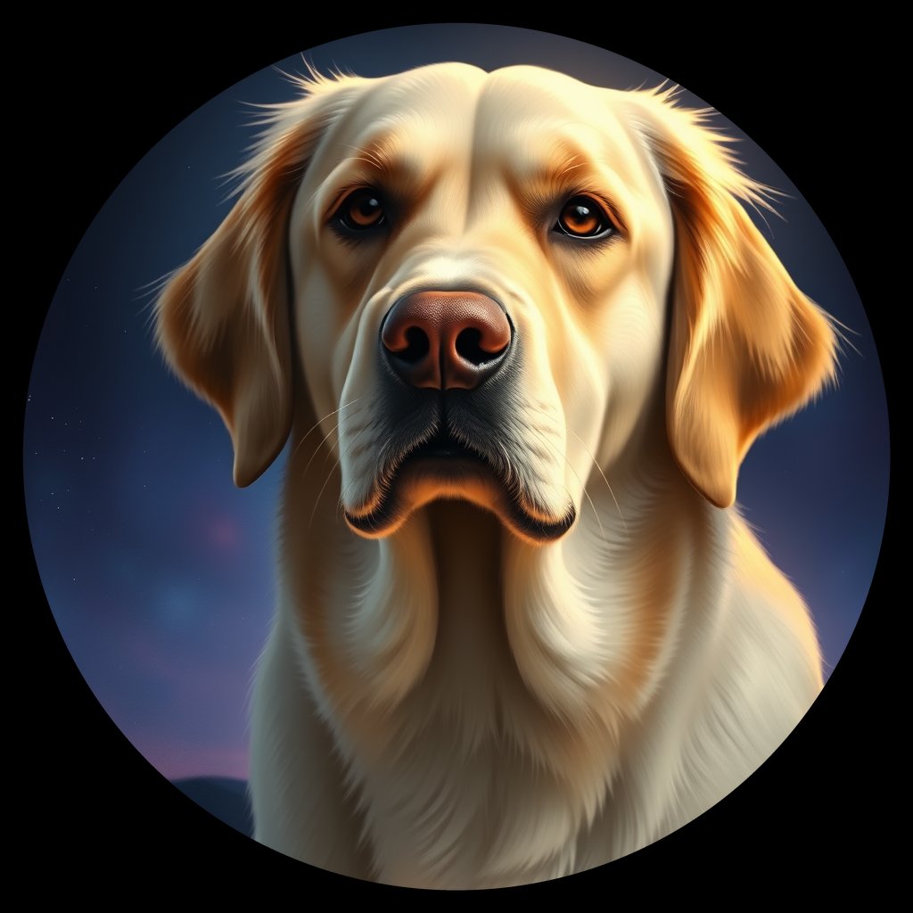 Cosmic medallion portrait of GRLS_grlsOTPUSXVV, a Golden Retriever