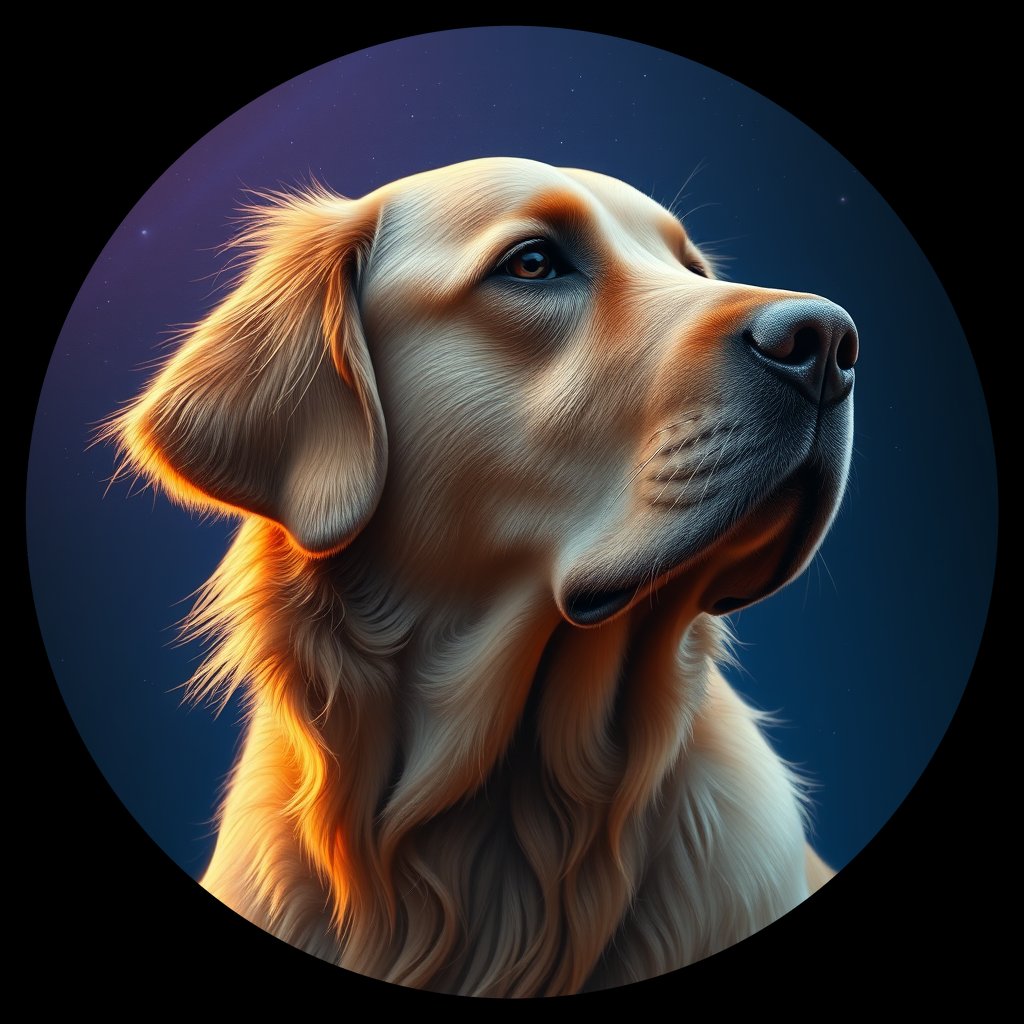 Cosmic medallion portrait of GRLS_grlsOU0NTIZZ, a Golden Retriever