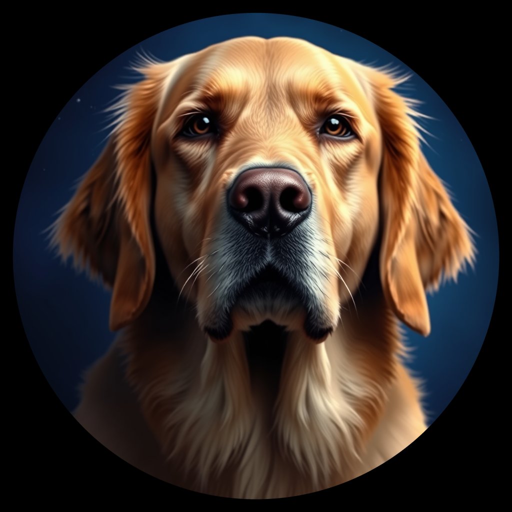 Cosmic medallion portrait of GRLS_grlsOV7BLQBB, a Golden Retriever
