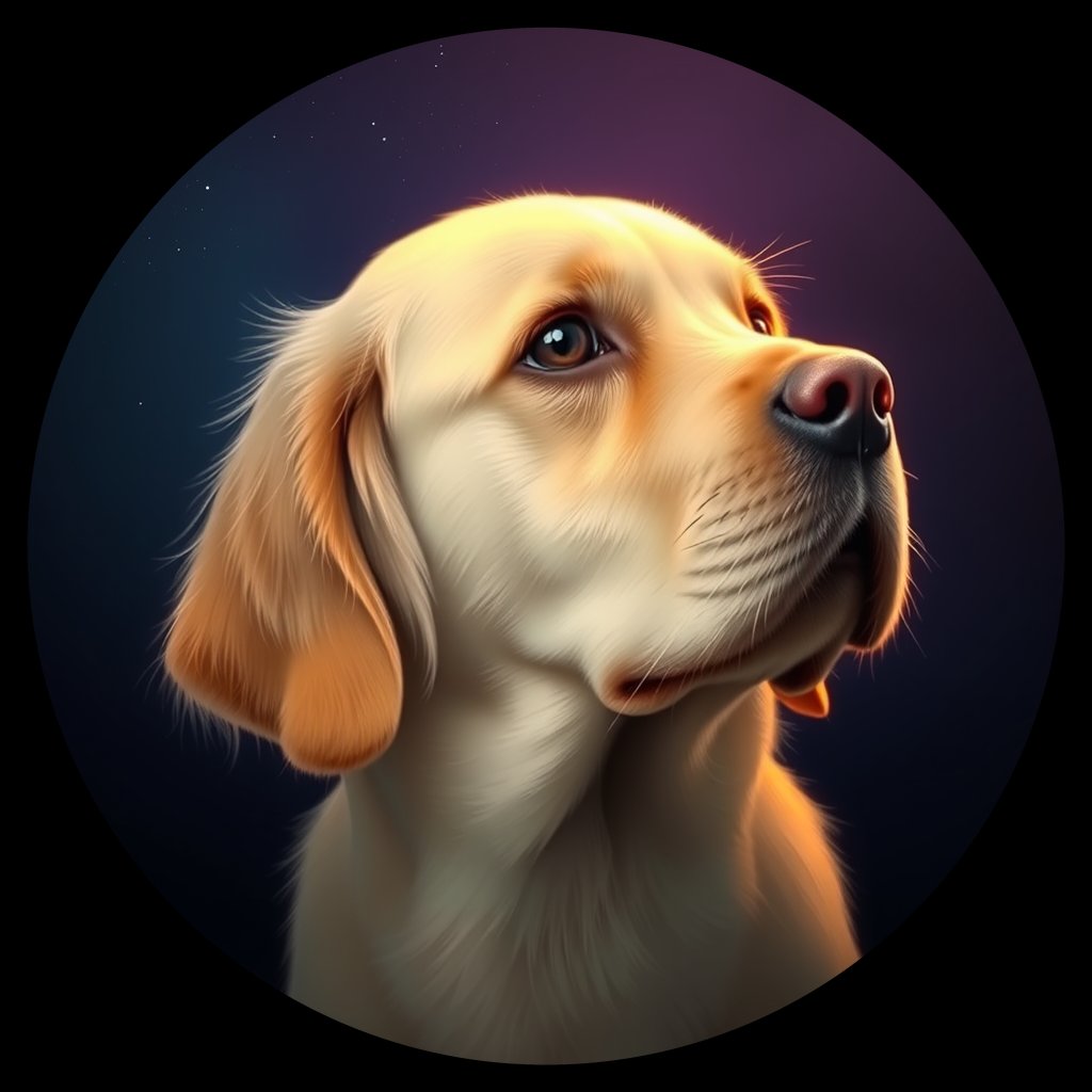 Cosmic medallion portrait of GRLS_grlsOW1GMMNN, a Golden Retriever