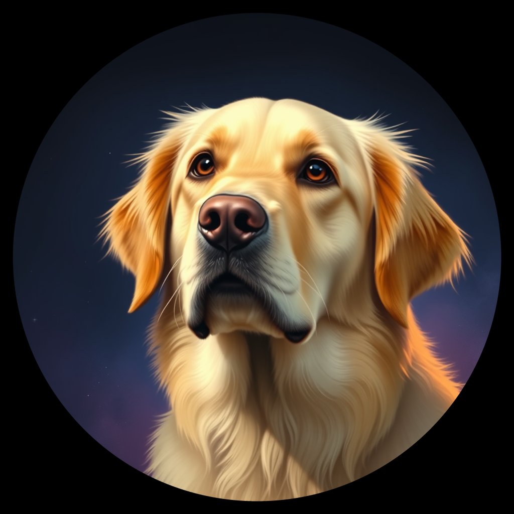 Cosmic medallion portrait of GRLS_grlsOWCSHMYY, a Golden Retriever