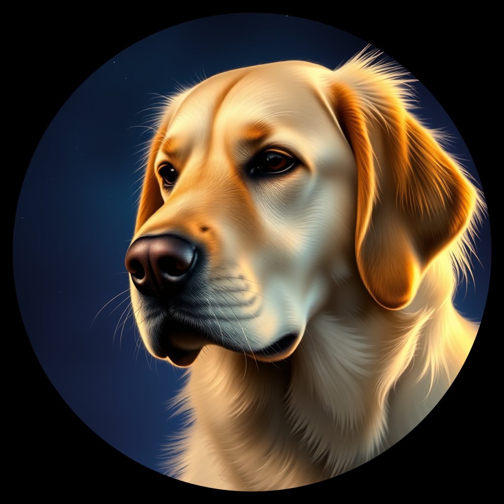 Cosmic medallion portrait of GRLS_grlsOWFES8PP, a Golden Retriever