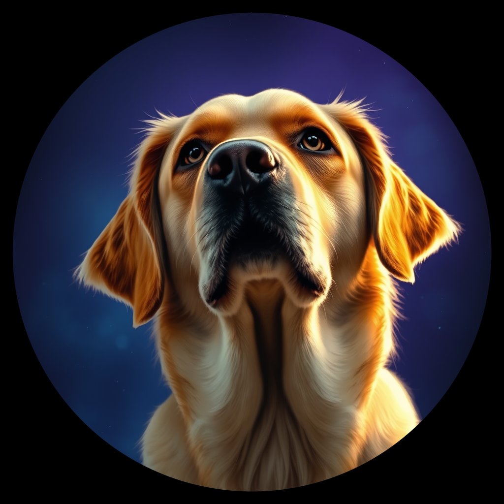 Cosmic medallion portrait of GRLS_grlsOXU5V3OO, a Golden Retriever
