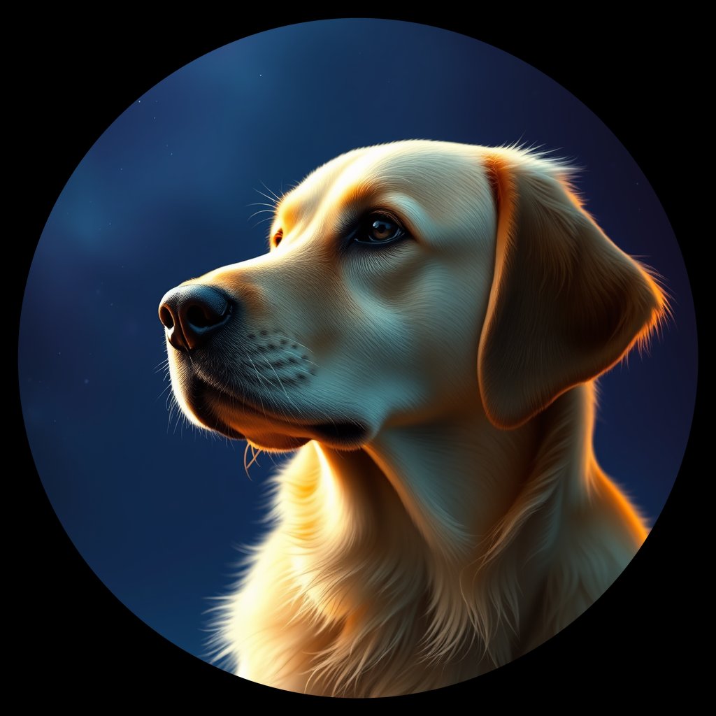 Cosmic medallion portrait of GRLS_grlsOXZY4WII, a Golden Retriever