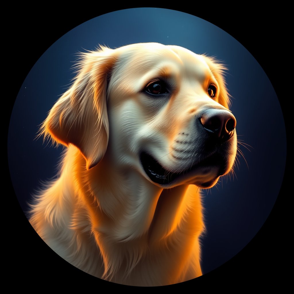 Cosmic medallion portrait of GRLS_grlsOYXO2GWW, a Golden Retriever