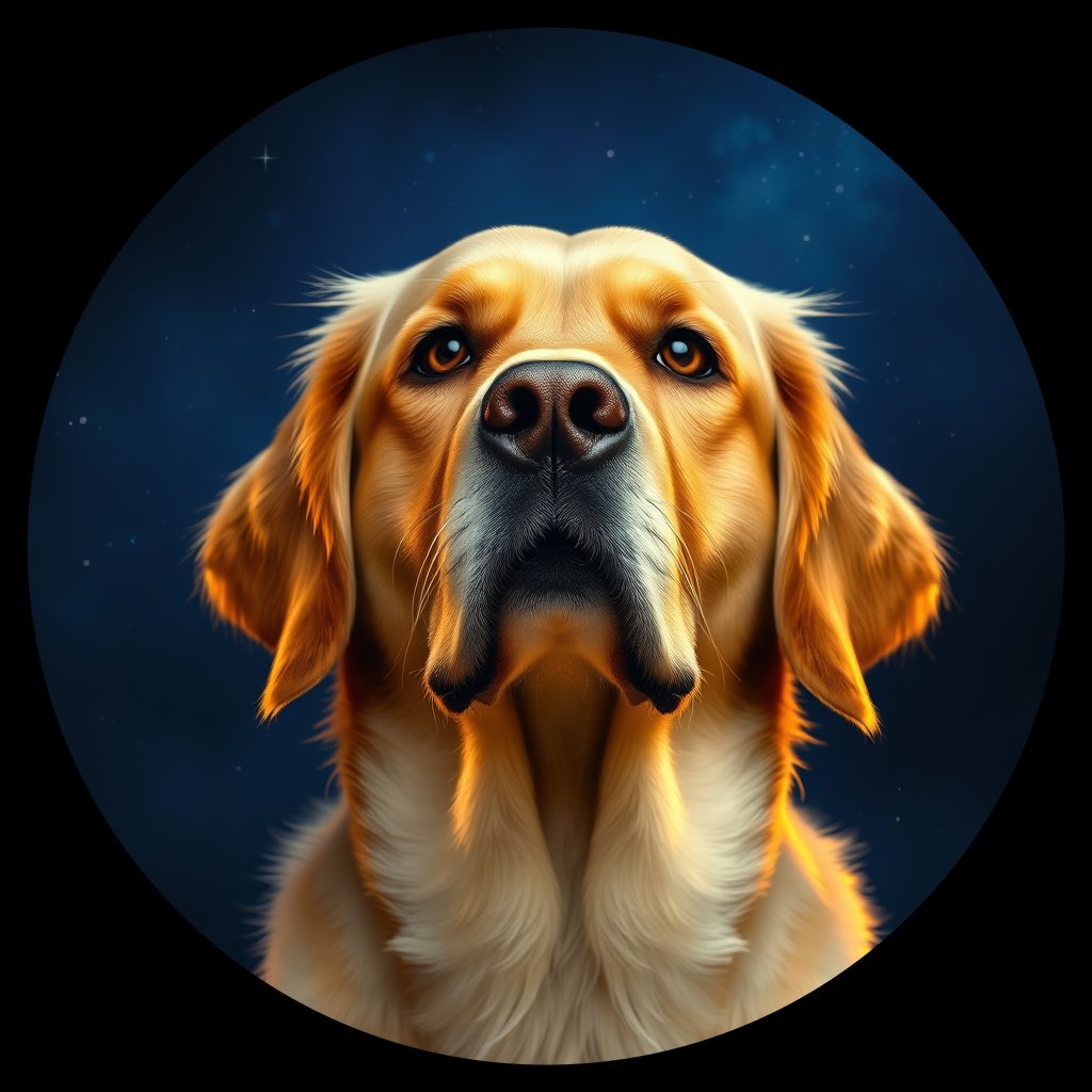 Cosmic medallion portrait of GRLS_grlsOZJNWLVV, a Golden Retriever