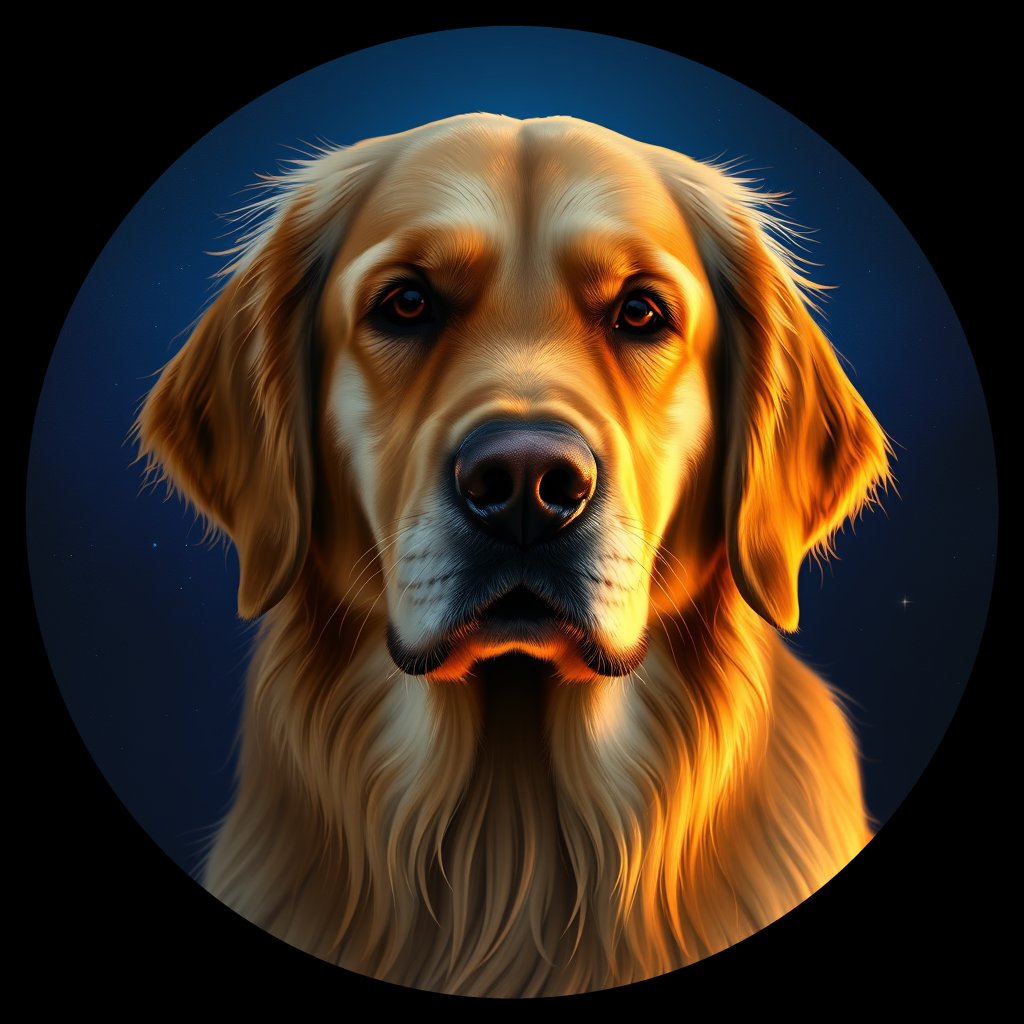 Cosmic medallion portrait of GRLS_grlsP3NUUGQQ, a Golden Retriever