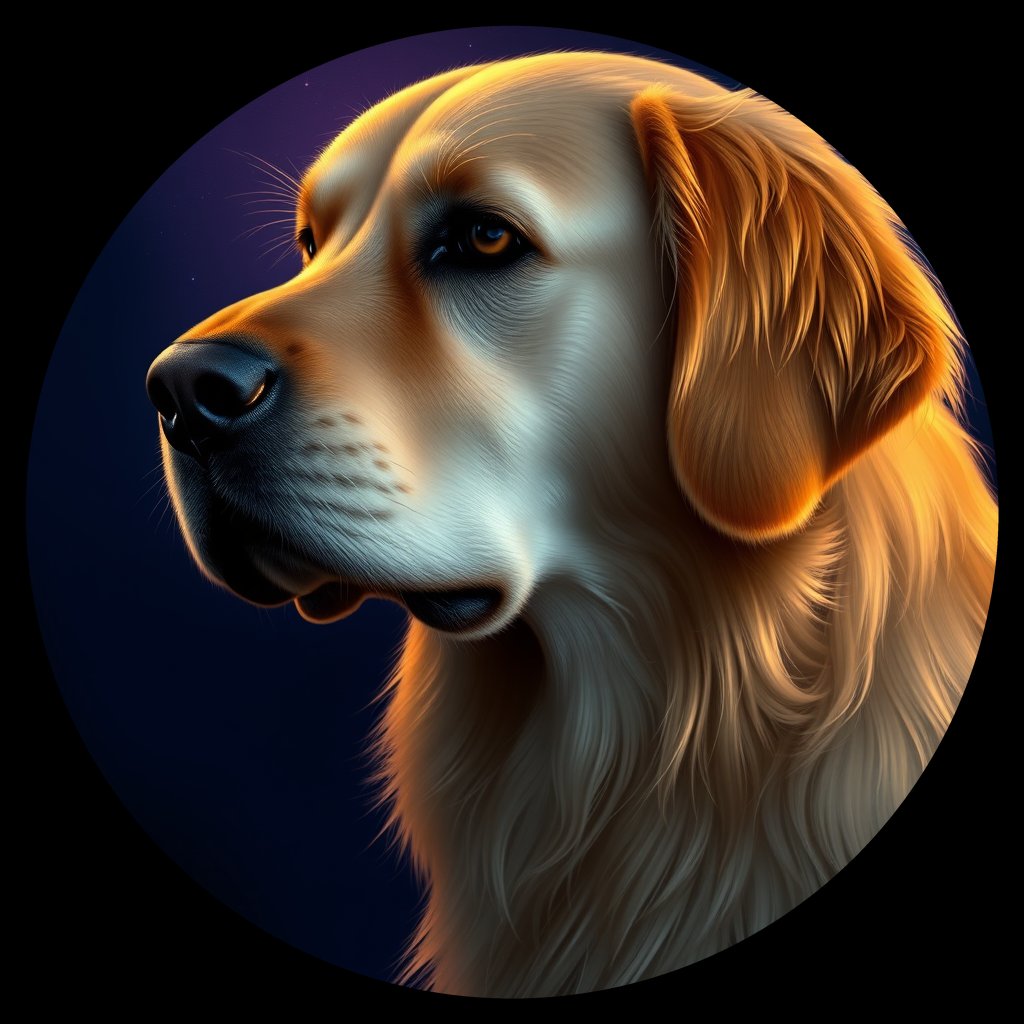 Cosmic medallion portrait of GRLS_grlsP3SMJZ22, a Golden Retriever