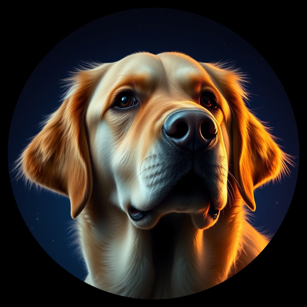 Cosmic medallion portrait of GRLS_grlsP4R4TKTT, a Golden Retriever