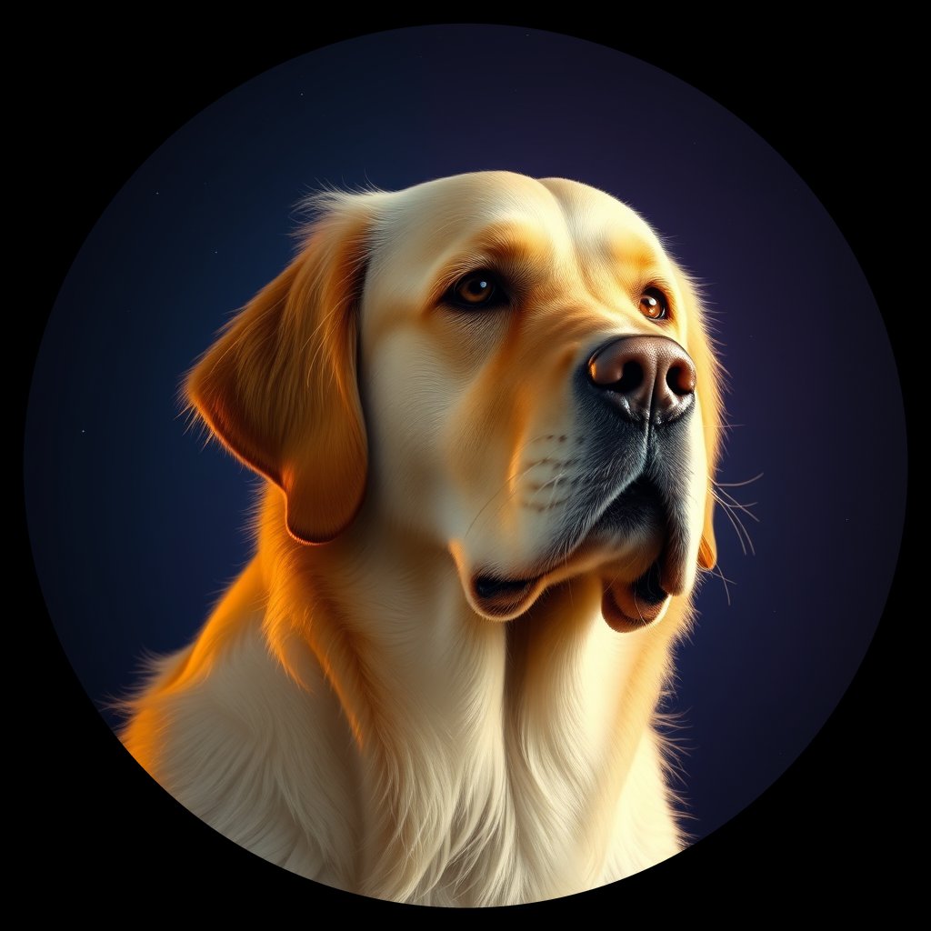 Cosmic medallion portrait of GRLS_grlsP4UM4RBB, a Golden Retriever