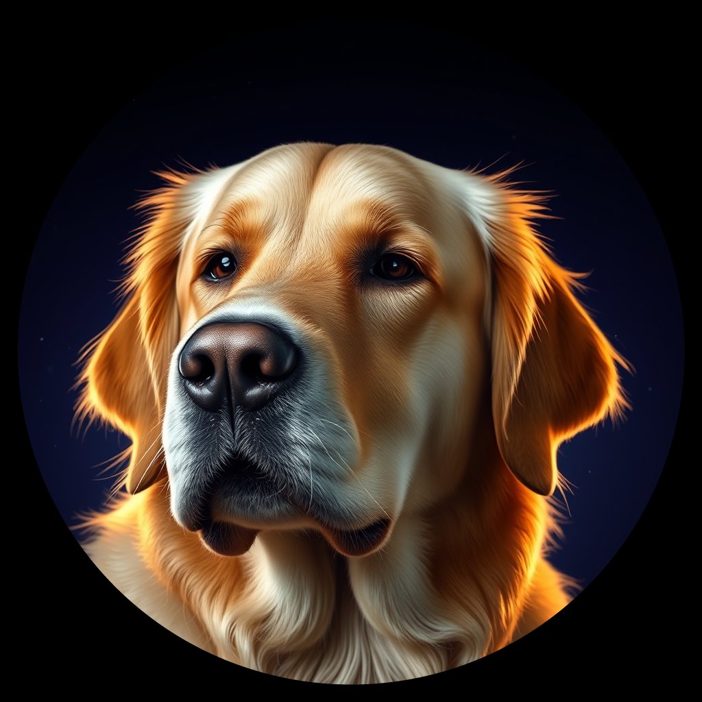 Cosmic medallion portrait of GRLS_grlsP64OVHBB, a Golden Retriever