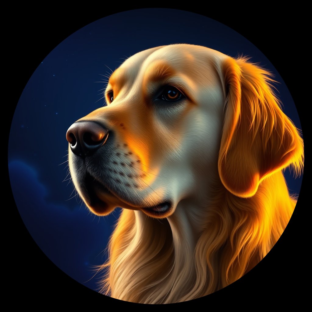 Cosmic medallion portrait of GRLS_grlsP6EXKJ55, a Golden Retriever