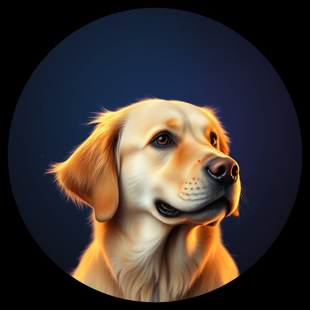 Cosmic medallion portrait of GRLS_grlsP8D4P7FF, a Golden Retriever